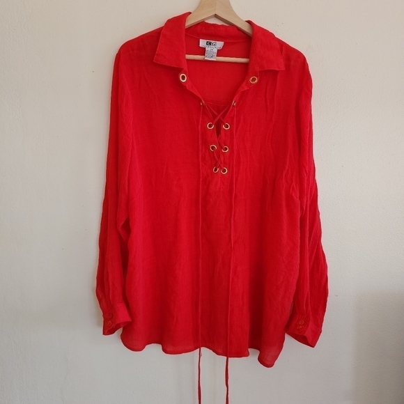 2/$20 California Grown Plus Red Vintage Collared Blouse 2X - Picture 4 of 8